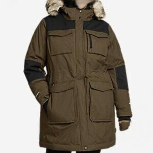 EDDIE BAUER WOMEN'S VINSON MOUNTAIN OPS DOWN PARKA FAUX FUR NEW  SMALL NWT